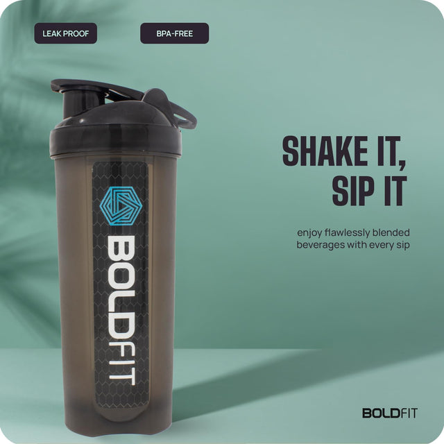 Boldfit Plastic Gym Typhoon Shaker Bottle, Leakproof Guarantee Sipper Bottle Ideal for Protein, Preworkout and Bcaas, Bpa-Free Material (Typhoon Black, 700 Milliliters)