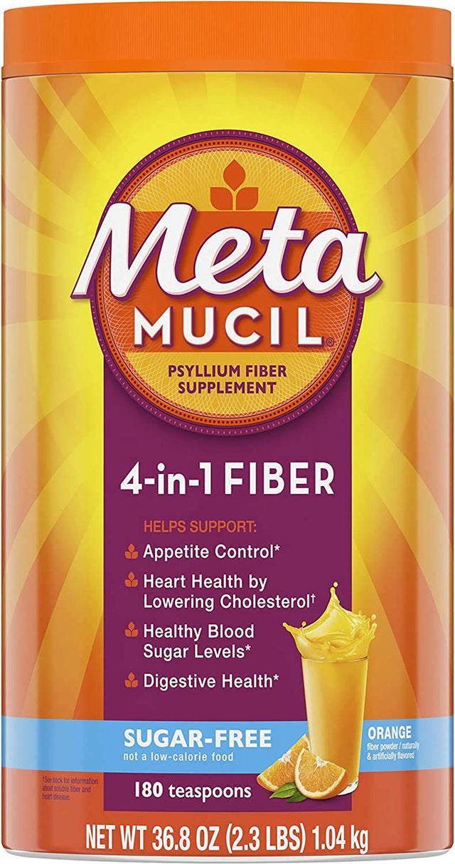 Metamucil Fiber Supplement, 180 Servings, 4-In-1 Psyllium Husk Powder, Orange Smooth Sugar Free, 36.8 Ounce, 2.3 Pound (Pack of 1)