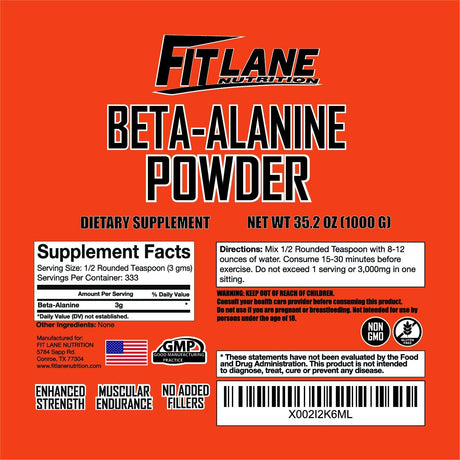 Beta Alanine Powder. Bulk Pre Workout Supplement 1000 Grams (2.2 Lbs) 333 Servings Unflavored. Value Sized Bag.