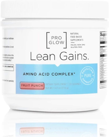 Fruit Punch Flavor Amino Acid Complex for Women to Build Lean Strong Muscles - Proglow Lean Gains (30 Servings)