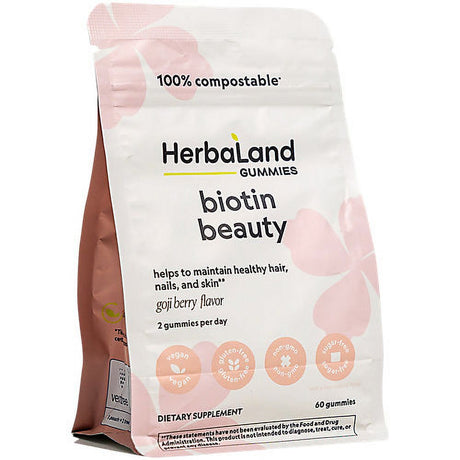 Herbaland - Biotin Beauty Gummies for Adults - Vegan Vitamin Supplement, Goji Berry Flavor