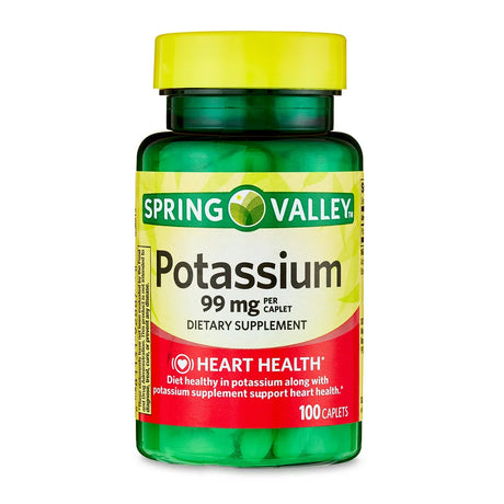 Spring Valley Potassium Heart Health Dietary Supplement Caplets, 99 Mg, 100 Count