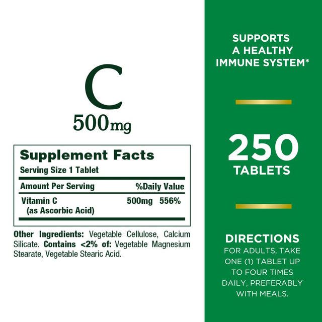 Nature’S Bounty Vitamin C 500Mg Tablets for Immune Support, 250 Ct