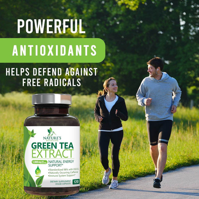 Green Tea Extract Capsules 1000Mg 98% Standardized EGCG - 3X Strength for Natural Energy - Heart Support with Polyphenols - Gentle Caffeine - 120 Capsules