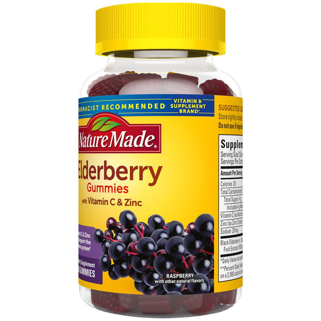 Nature Made Elderberry with Vitamin C and Zinc Gummies, Dietary Supplement, 60 Count