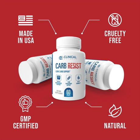 Clinical Effects Carb Resist - Carb Blocker with Vitamin C - 60 Capsules - Ideal for Keto or Low Carb Lifestyle - Supports Heart Health and Weight Management - Plant-Based