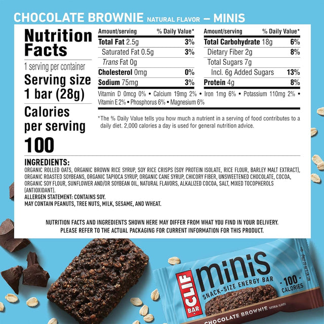 CLIF BAR - Chocolate Brownie Flavor - Full Size and Mini Energy Bars - Made with Organic Oats - Non-Gmo - Plant Based - Amazon Exclusive - 2.4 Oz. and 0.99 Oz. (20 Count)