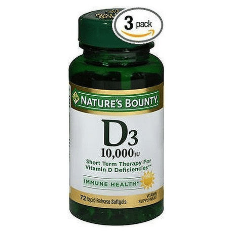 Nature'S Bounty Vitamin D3 Softgels, 250 Mcg, 10000 Iu, 72 Ct, 3-Pack