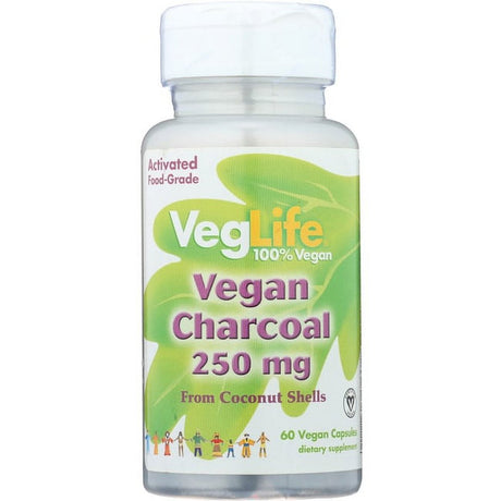 Veglife Vegan Charcoal from Coconut Shells 250 Mg 60 Vegan Caps