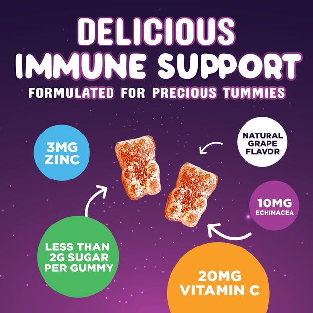 Kids Immune Support Gummies with Vitamin C, Zinc & Echinacea, Daily Childrens Immune Support Vitamin, Gluten Free & Non-Gmo Chewable Immune Support for Kids Gummy, Berry Flavored - 120 Gummies