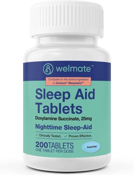 Welmate Sleep Aid - Doxylamine Succinate 25 Mg - Insomnia Support - USA Made - 200 Count Tablets