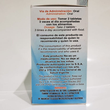 HIEL DE TORO SUPLEMENTO for KIDNEY STONES, LIVER, DIGESTIVE SYSTEM 100 TABLETS