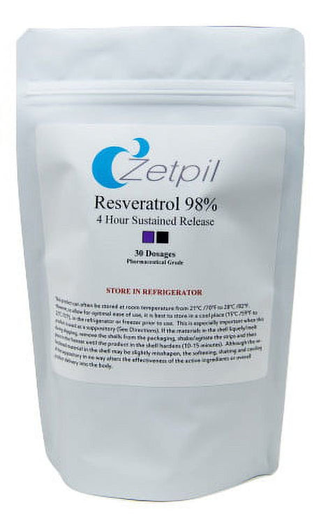 Zetpil Resveratrol 98%, Trans Resveratrol Suppositories, 30 Count