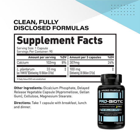 Kaged Probiotic Supplement with 30 Billion CFU, World'S First Performance Probiotics for Men and Women to Support Gut Health, Reduce Fatigue, Enhance Endurance, 90 Capsules