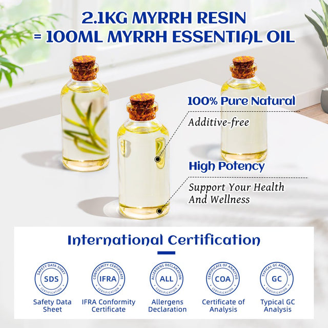 HIQILI Myrrh Oil, Pure Essential Oil for Diffuser, Massage, Bath, Skin and Hair Care - 100Ml