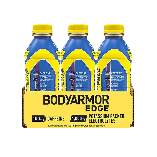 BODYARMOR EDGE Sports Drink with Caffeine, Berry Blitz, Potassium-Packed Electrolytes, Caffeine Boost, Natural Flavors with Vitamins, Perfect for Athletes 20.2 Fl Oz (Pack of 12)