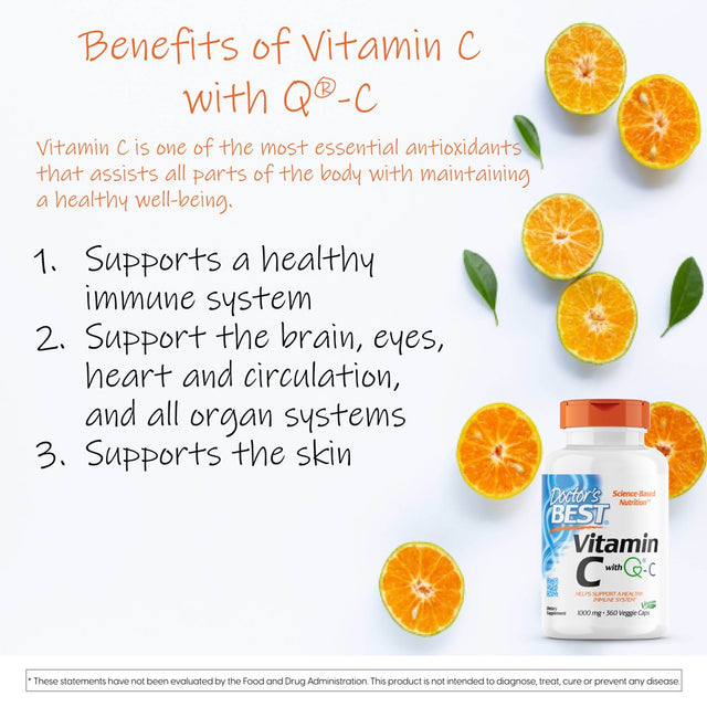 Doctor'S Best Vitamin C with Quali-C 1000 Mg, Non-Gmo, Vegan, Gluten Free, Soy Free, Sourced from Scotland, 360 Veggie Caps