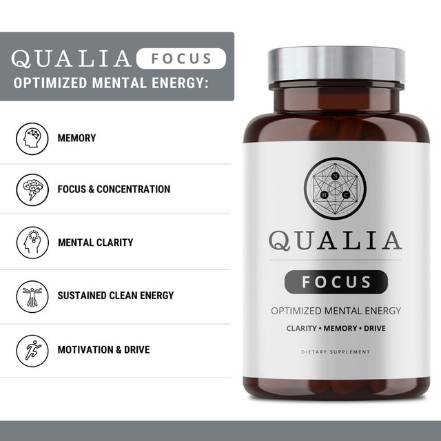 Qualia Focus Brain Booster Supplement by Neurohacker Collective | Nootropic Designed for Clarity, Memory & Drive | W/Ginkgo Biloba, L-Theanine 30 Ct