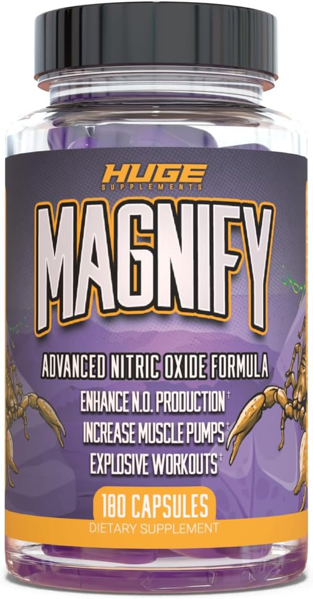 Huge Supplements Magnify, Pump Pills & Nitric Oxide Supplement, Scientifically Based Ingredients for Intense Muscle Pumps, Increase Vasodilation & Explosive Workouts (180 Capsules)