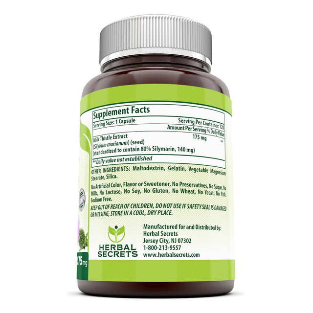 Herbal Secrets Milk Thistle - Standardized 175Mg Seed Extract Capsules with 80% Silymarin 120 Pills per Bottle