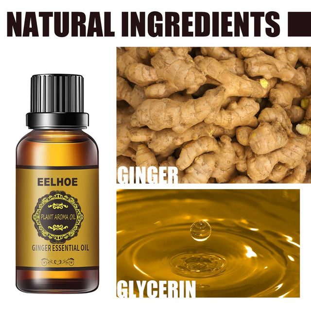 Ginger Essential Oil,Firming Slimming Massage Belly Drainage Ginger Oil,Herbal Lymphatic Drainage Plant Aroma Oil,Relieve Muscle Soreness,30Ml