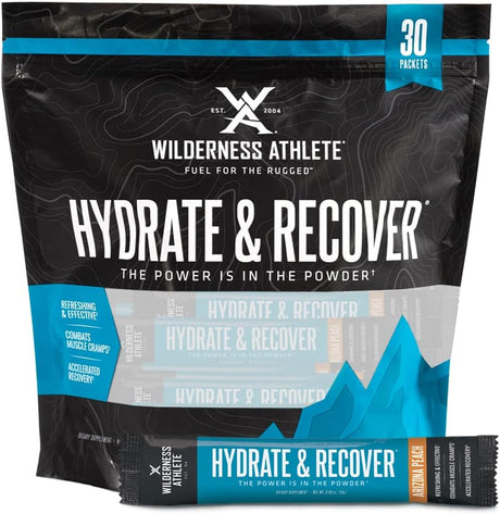 Wilderness Athlete - Hydrate & Recover | Liquid Hydration Packets Electrolyte Drink Mix - Recover Faster with Bcaas - 30 Single Serving Hydrate Packets (Arizona Peach)