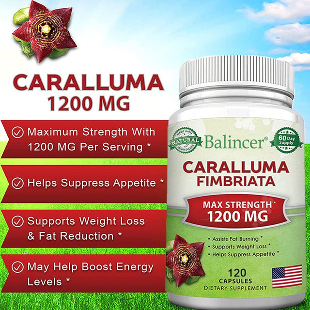 Balincer Caralluma Fimbriata 1200Mg, Natural Extract Weight Loss Diet Pill Supplement, Plant Root Appetite Suppressant and Pure Energy Booster, Maximum Strength Slim Fat Burner