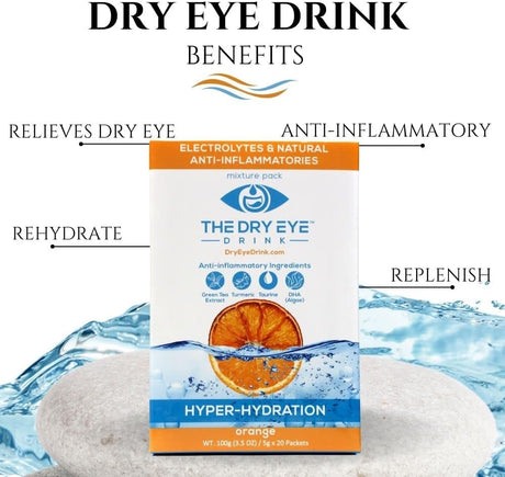 L Ultimate Hydration for Dry Eyes L Sugar-Free Electrolyte Powder Packets L Blended with Vitamins, Green Tea, Turmeric, Taurine, and DHA L 5G X 20 Packets (Orange)