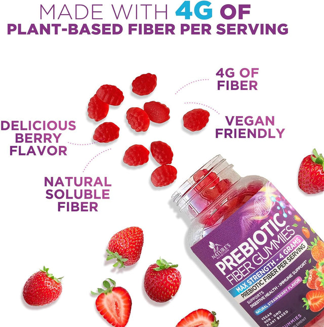 Nature'S Fiber Gummies 4G, Daily Prebiotic Gummy Fiber Supplement, Digestive Health Support - Supports Regularity & Digestion for Adults, Plant Based Soluble Fiber, Non-Gmo - 120 Gummies