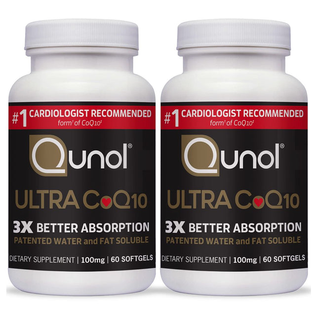 Qunol Coq10 100Mg Softgels Ultra 3X Better Absorption Coenzyme Q10 Supplements - Antioxidant Supplement for Vascular and Heart Health & Energy Production - 4 Month Supply - 60 Count (Pack of 2)