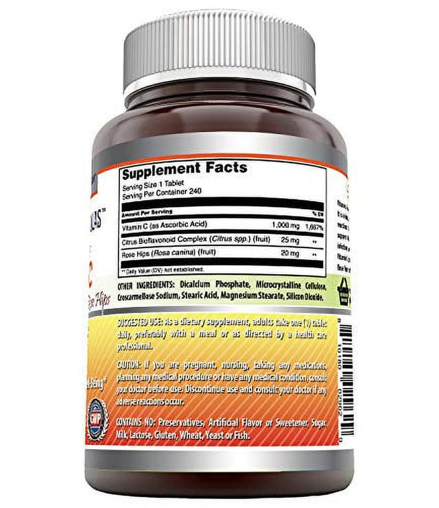 Amazing Formulas Vitamin C with Rose Hips and Citrus Bioflavonoids – 240 Tablets- Non-Gmo, Vegan - Promotes Immune Function