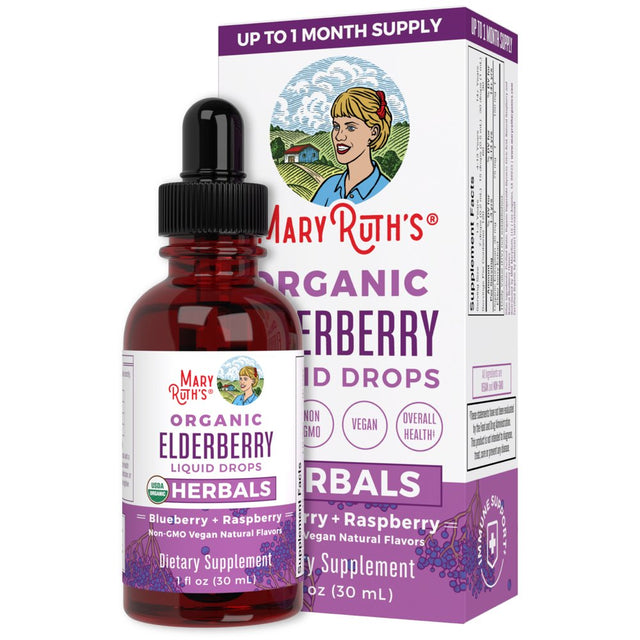 Maryruth Organics Organic Elderberry Liquid Drops, Herbals, Blueberry + Raspberry, 1 Fl Oz (30 Ml)