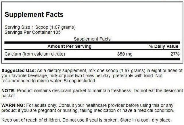 Swanson 100% Pure and Dairy-Free Calcium Citrate Powder 350 Mg 8 Oz Powder