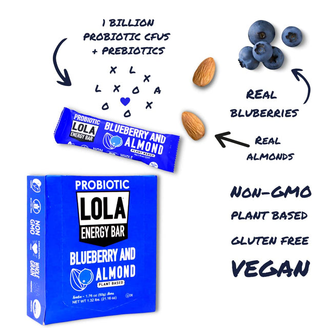 LOLA SNACKS Healthy Vegan Granola Bars I Probiotics for Women & Men I Dairy, Soy & Gluten Free Snacks I Natural Plant Based Low FODMAP Superfood I Kosher, Organic, Non-Gmo for Adults & Kids