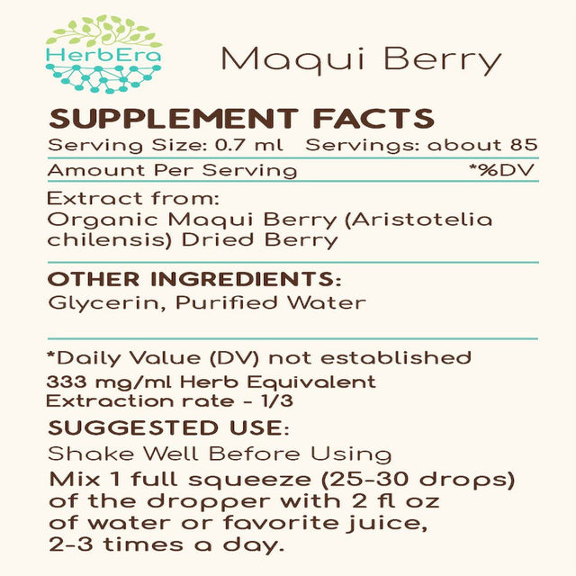 Maqui Berry Alcohol-Free Herbal Extract Tincture, Super-Concentrated Organic Maqui Berry (Aristotelia Chilensis) Dried Berry 2 Oz