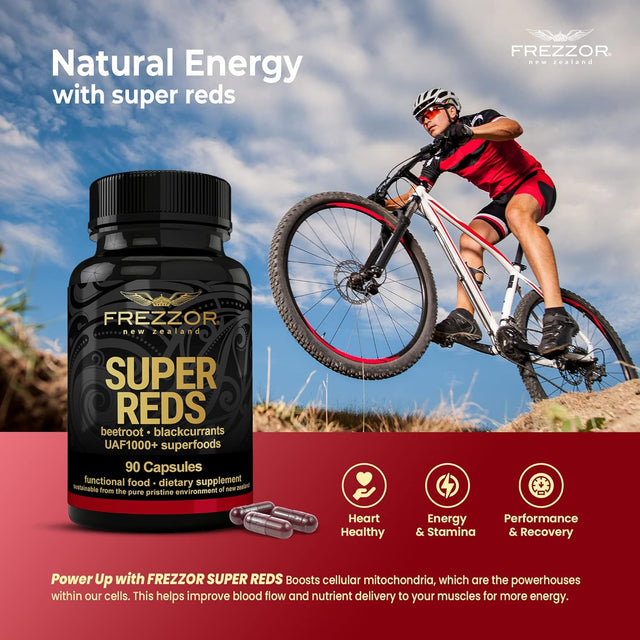 FREZZOR Super Reds Capsules with UAF1000+, All-Natural New Zealand Red Superfood Energy, Essential Red Fruits Veggies& Beets, Antioxidants, Enzymes, Energy Supplements, 540 Capsules, 6 Bottles