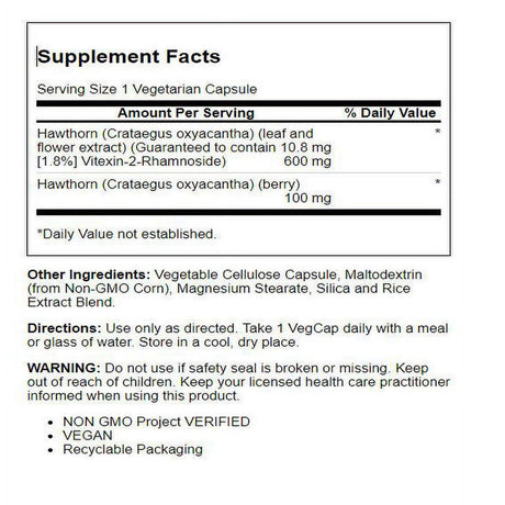 Solaray One Daily Hawthorn Extract 600 Mg Capsules, 30 Ct