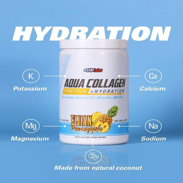 EHP Labs Aqua Hydrolyzed Collagen Peptides Powder - 10G of Protein per Serving, Hydration & Gut Health Support, Grass Fed Pasture-Raised Bovine Collagen, Type I & III, 24 Servings (Watermelon Wow)