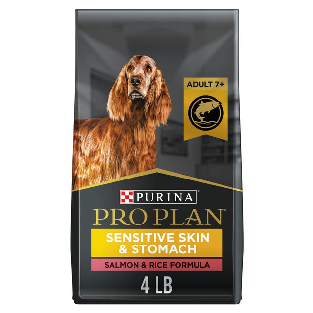 Purina Pro Plan Sensitive Skin and Stomach Dry Dog Food for Senior Dogs, Salmon & Rice, 4 Lb Bag