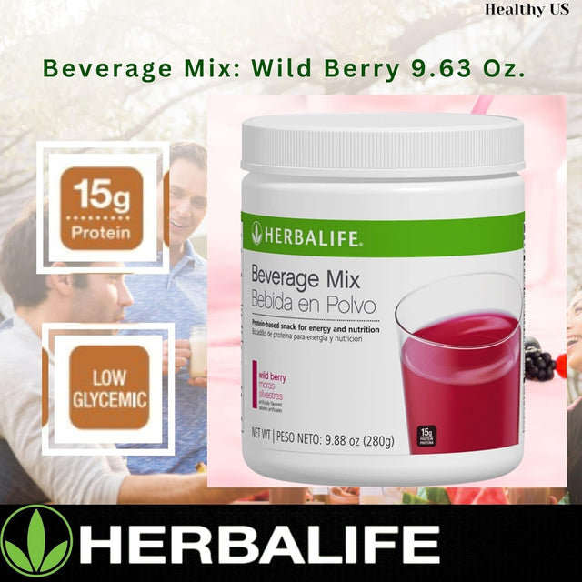 HERBALIFE Beverage Mix: Wild Berry 9.88 Oz.(280G) Protein-Based Snack for Energy and Nutrition, Helps Satisfy Hunger Cravings between Meals, 0 Sugar, Naturally Flavored