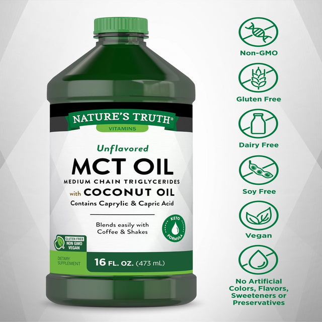 Natures Truth 100% Pure MCT Oil | 16 Oz | Keto, Unflavored | Blends with Coffee, Tea, and Juice Drinks | Vegan, Non-Gmo, Gluten Free