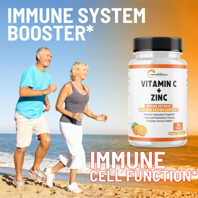 Vitamin C Zinc Immune Support Tablets for Adults Kids (Infused W/ 25 Healthy Vitamins) - Zinc Tablets Immune System Booster, Immunity Defense, High Absorption - Non GMO, No Gluten (2 Bottles)