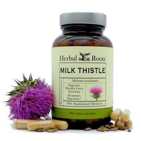 Milk Thistle Capsules by Herbal Roots | Organic Milk Thistle Seed & Extract | One Size, Natural Color