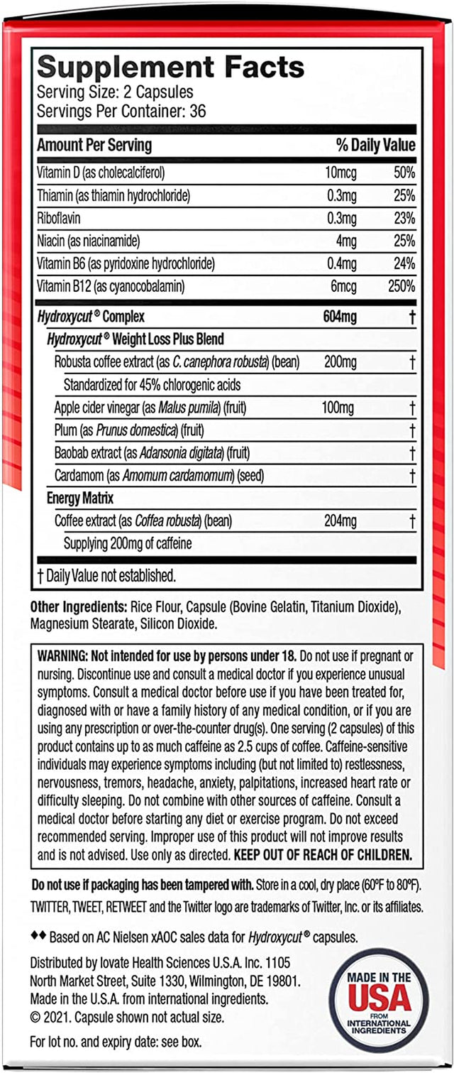 Weight Loss Pills for Women & Men Hydroxycut Original Weight Loss Supplement Pills Metabolism Booster for Weight Loss Weightloss & Energy Supplements, 72 Caps (Packaging May Vary)