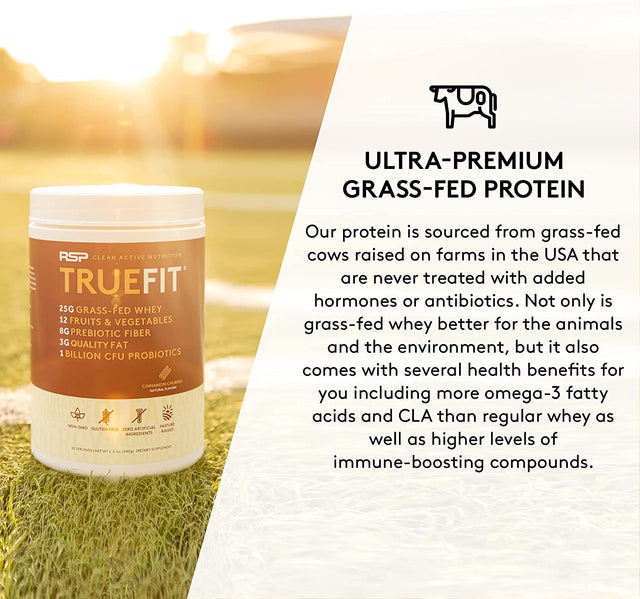 Truefit Meal Replacement Shake Protein Powder, Grass Fed Whey + Organic Fruits & Veggies, Keto, Fiber & Probiotics, Gluten Free