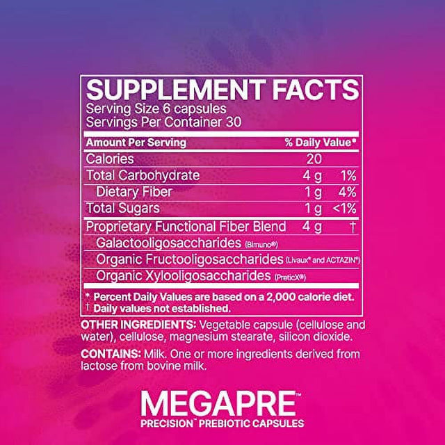 Microbiome Labs Megapre Prebiotic Blend - Clinically Tested Oligosaccharides Fiber to Support Immune Health, Digestion & Gut Barrier - Prebiotics Supplement for Women & Men (180 Capsules)