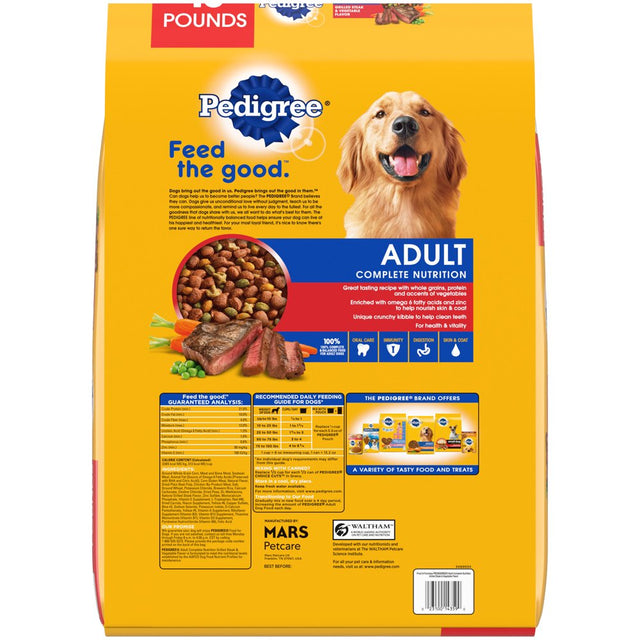 (4 Pack) PEDIGREE Complete Nutrition Grilled Steak & Vegetable Dry Dog Food for Adult Dog, 18 Lb. Bag