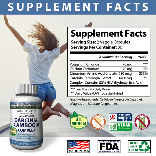 Garcinia Cambogia Extract with 80% HCA - Natural Appetite Suppressant Pills and Effective Fat Burner Weight Loss Pills Supplement for Women & Men