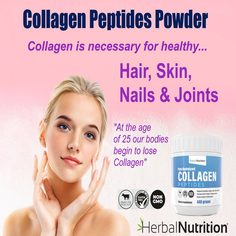 Collagen Peptides Powder Contains Vital Proteins for Skin Hair Nails and Joint Health, Non GMO Gluten Free 40 Servings