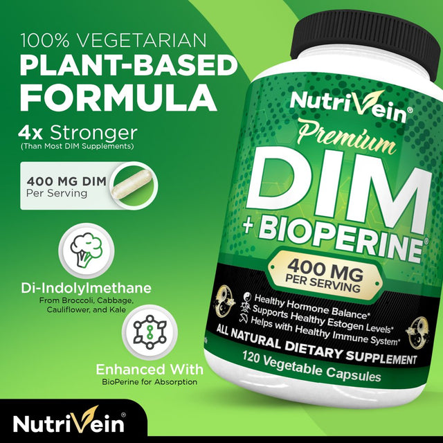 Nutrivein DIM Supplement 400Mg – 120 Capsules - Supports Acne Treatment for Men & Women